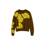 Desigual women wool blend green knitwear sweater with brown dries van noten style and bold yellow floral pattern