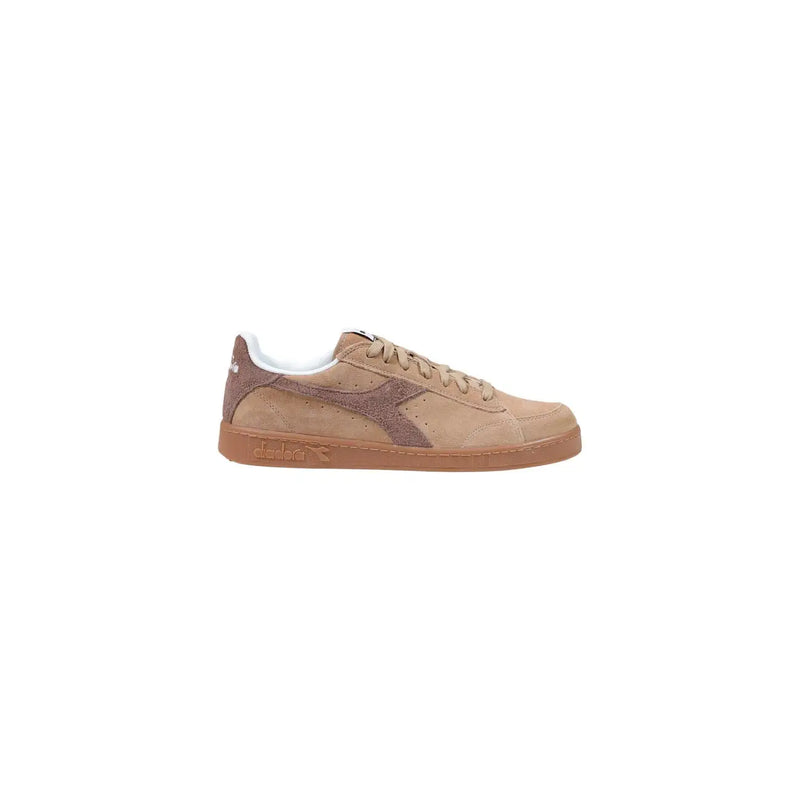 Diadora Baskets basses pour homme en cuir bleu, style game, avec bande en daim beige et cuir marron et semelle en gomme.