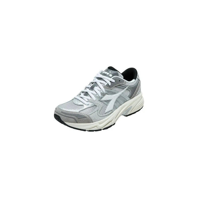Silber und Grau Diadora Herren-Sneaker, grau, Mythos Star, Laufschuh aus Ledermischung mit weißen Schnürsenkeln und schwarzen Akzenten