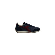 Diadora Herren-Sneaker, blaue Rallye-Schuhe aus gewachstem Leder mit marineblauem und bordeauxrotem Wildleder-Obermaterial und weißer Gummisohle