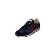 Diadora Herren-Sneaker, blaue Rallye-Schuhe aus gewachstem Leder mit marineblauem und rotem Wildleder-Obermaterial und weißer Gummisohle