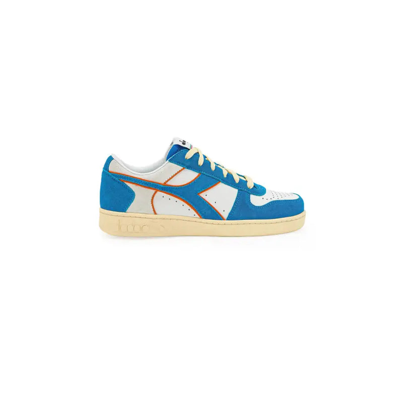 Blue and white diadora men’s sneakers with orange accents featuring suede and leather upper for everyday style