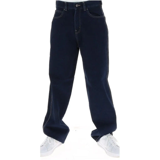 Dickies jeans for men in dark indigo with white stitching and five-pocket design, front view