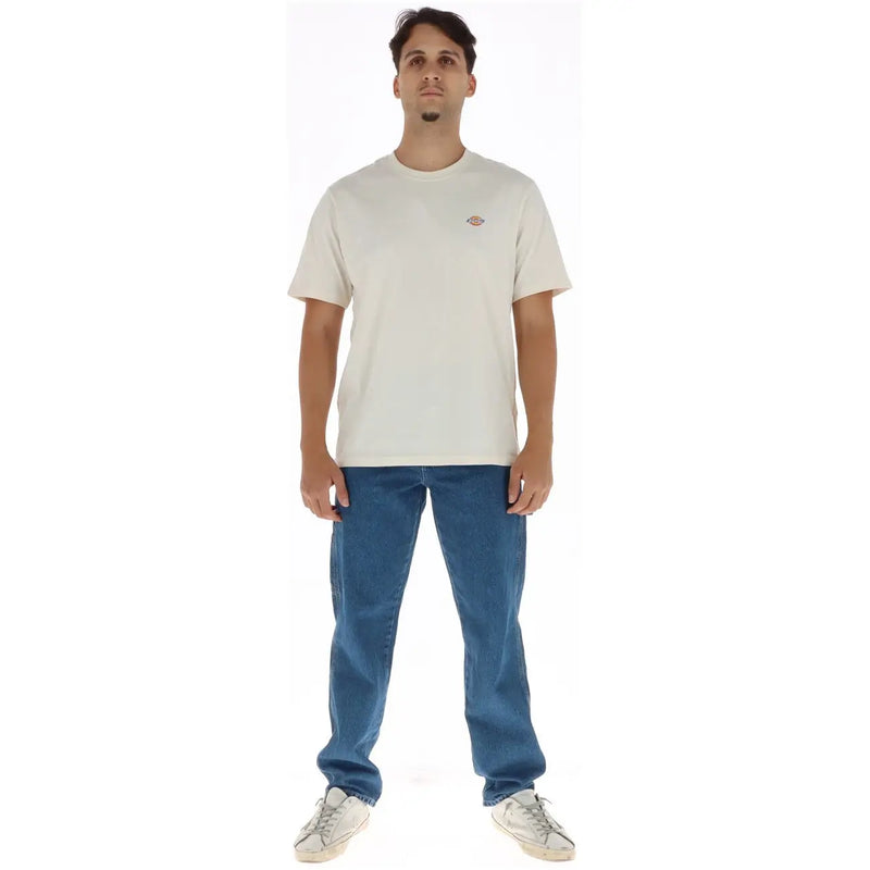 Dickies jeans cream-colored cotton t-shirt for men with small embroidered logo left chest, front view