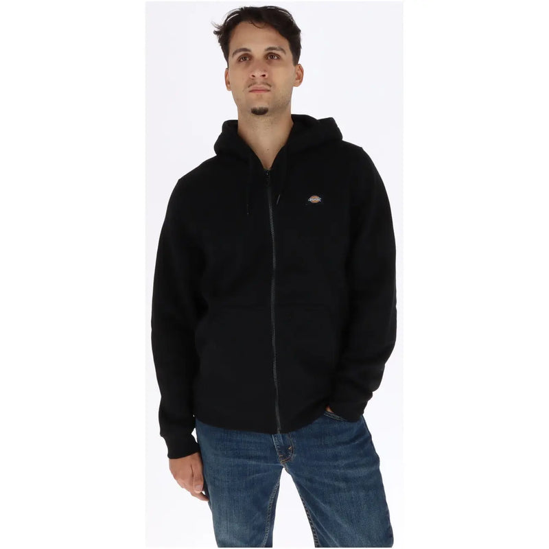 Dickies Schwarzer Herren-Hoodie aus Baumwolle mit Reißverschluss und kleinem, gesticktem Logo auf der linken Brust