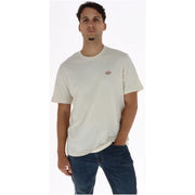 Beige short-sleeved Dickies mens cotton t shirt with a small embroidered logo on the left chest