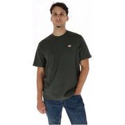 Dickies mens black cotton t shirt short sleeve with dark olive green color and small embroidered logo on left chest