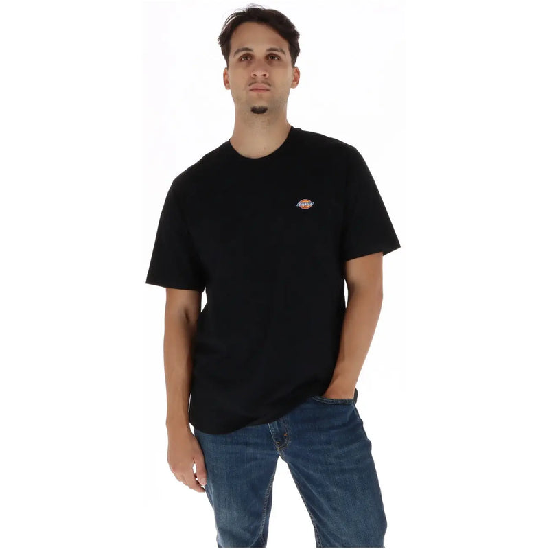 Dickies mens black cotton short sleeve t shirt with a small embroidered logo on the left chest