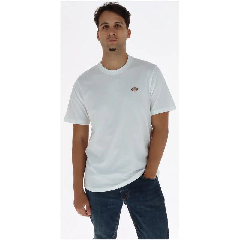 White dickies mens cotton t shirt with short sleeves and small embroidered logo on left chest