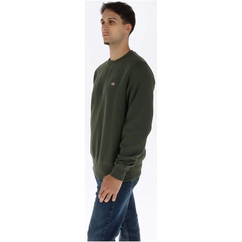 Dickies mens olive green cotton long-sleeved crewneck sweatshirt with small embroidered logo on left chest