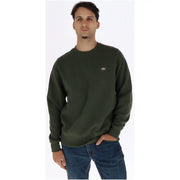 Dickies mens green cotton long-sleeved crewneck sweatshirt with small embroidered logo on left chest