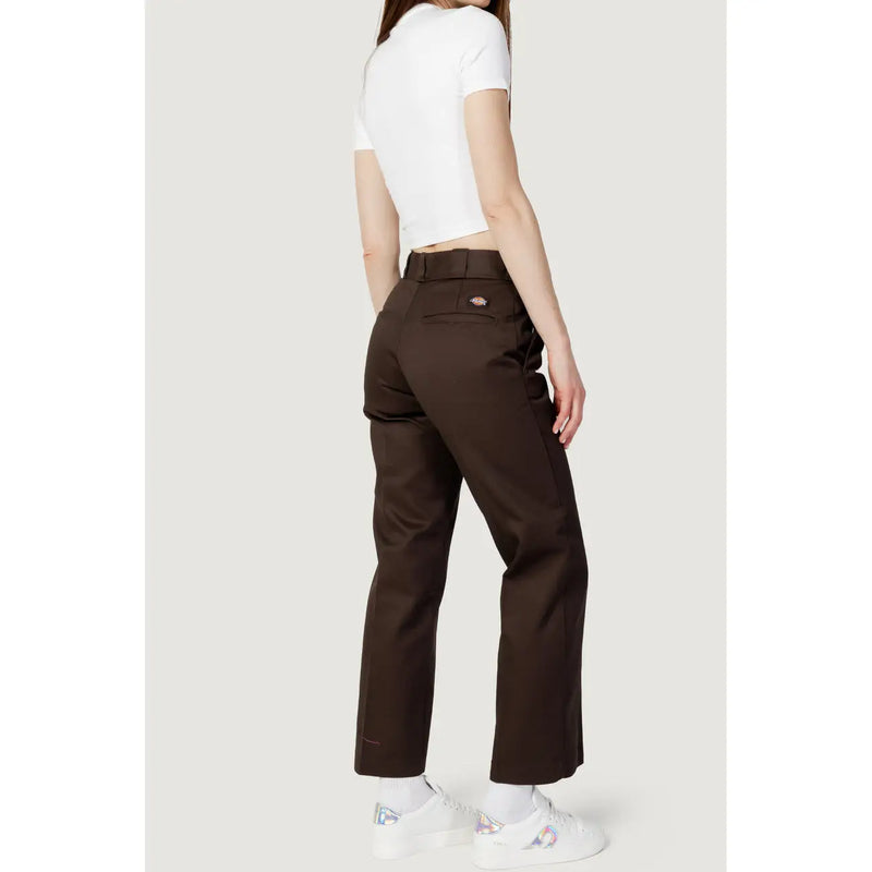 Brown dickies women trousers with a classic fit cotton blend and subtle stitching detail cargo pants front view