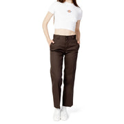 Brown dickies straight-leg cotton blend women trousers suitable for casual and workwear use