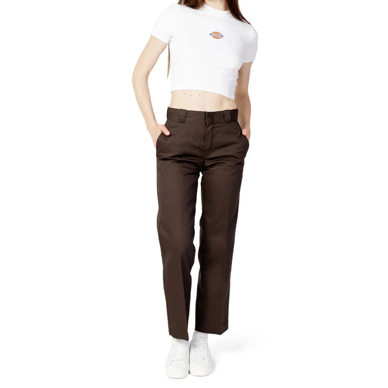 Brown dickies straight-leg cotton blend women trousers suitable for casual and workwear use