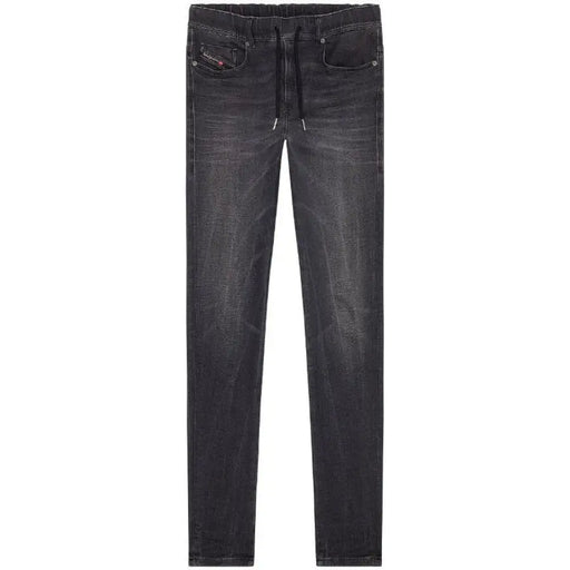 Dark gray cotton elastane diesel black jeans for men with drawstring waistband and subtle fading