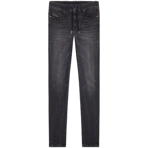 Dark gray cotton elastane diesel black jeans for men with drawstring waistband and subtle fading
