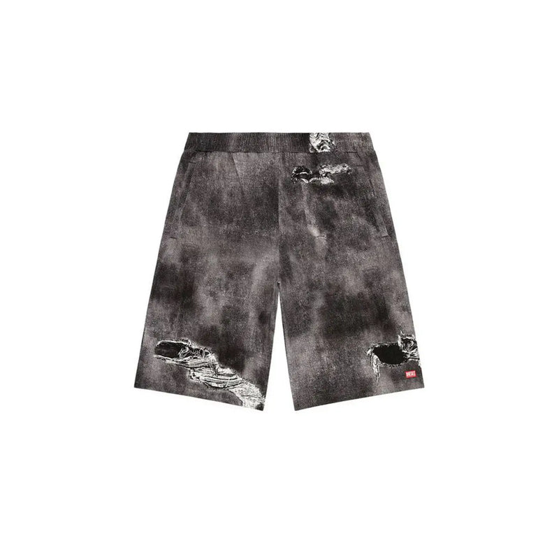 Diesel Baumwollshorts für Herren in Schwarz und Grau mit Batikmuster und Used-Look-Details, Vorderansicht