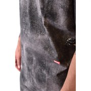 Diesel men black distressed cotton t shirt with faded textured pattern and small red logo patch on lower left side