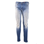 Diesel men blue cotton slim-fit denim jeans with faded wash and subtle distressing details