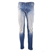 Diesel men blue cotton slim-fit denim jeans with faded wash and subtle distressing details