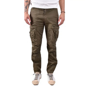 Diesel men green cotton cargo pants with multiple flap pockets and tapered leg cut for casual wear