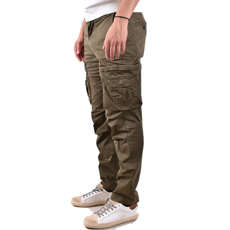 Diesel men green cotton cargo pants with multiple pockets and a drawstring waistband for casual wear