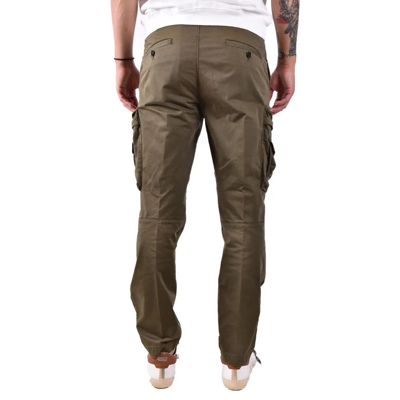 Diesel men green cotton cargo trousers with olive green color, multiple pockets, and relaxed fit for casual wear