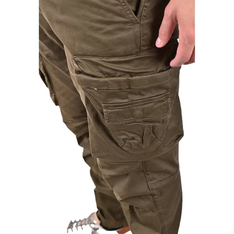Diesel men green cotton cargo trousers with multiple pockets and durable fabric texture for rugged wear