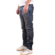 Diesel men jeans blue worn out effect slim fit dark-wash denim with subtle fading 100 percent cotton fabric