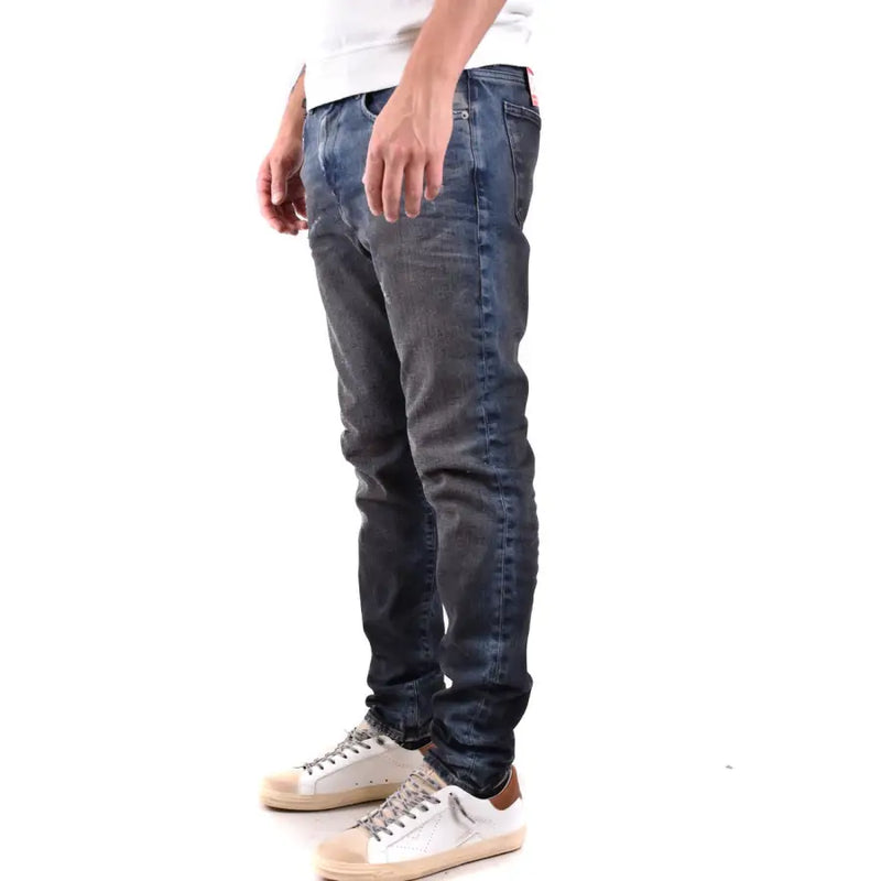 Diesel men jeans blue worn out effect slim fit dark-wash denim with subtle fading 100 percent cotton fabric