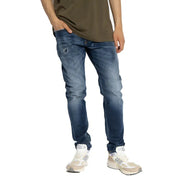 Diesel men jeans in dark-wash blue cotton lyocell with slim fit and subtle thigh distressing for a worn out effect