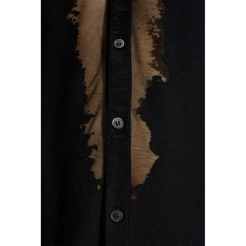 Diesel Schwarzes Herren-Langarmhemd aus Baumwollmischgewebe mit Used-Look-Details am Rand und sichtbarem hellbraunem Innenfutter