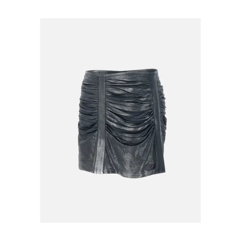 Diesel Grauer, geraffter Minirock aus Acetat und Elasthan, eleganter, dunkler Metallic-Glanz