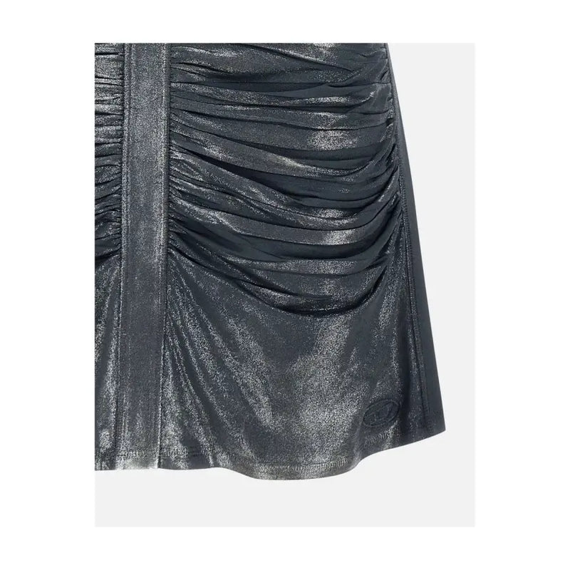 Diesel women grey acetate elastane skirt with sleek metallic silver ruched design and subtle sheen for spring summer