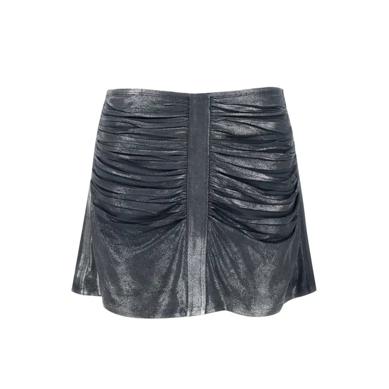 Diesel women grey acetate elastane skirt with shiny metallic gray ruched mini design and central seam for spring summer