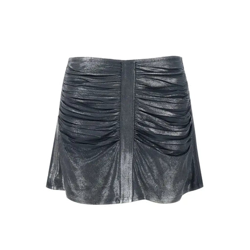 Diesel women grey acetate elastane skirt with shiny metallic gray ruched mini design and central seam for spring summer