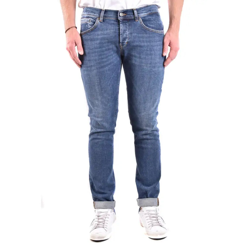 Slim fit blue cotton elastane men jeans by dondup with rolled cuffs suitable for fall winter wear