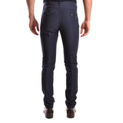 Dondup blue cotton trousers for men spring summer back view dark navy slim-fit with textured weave and silver button pockets