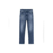 Dondup jeans for women in blue denim with straight-leg cut and faded wash, front view