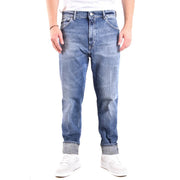Dondup jeans for men in blue denim with faded wash and rolled cuffs, front view