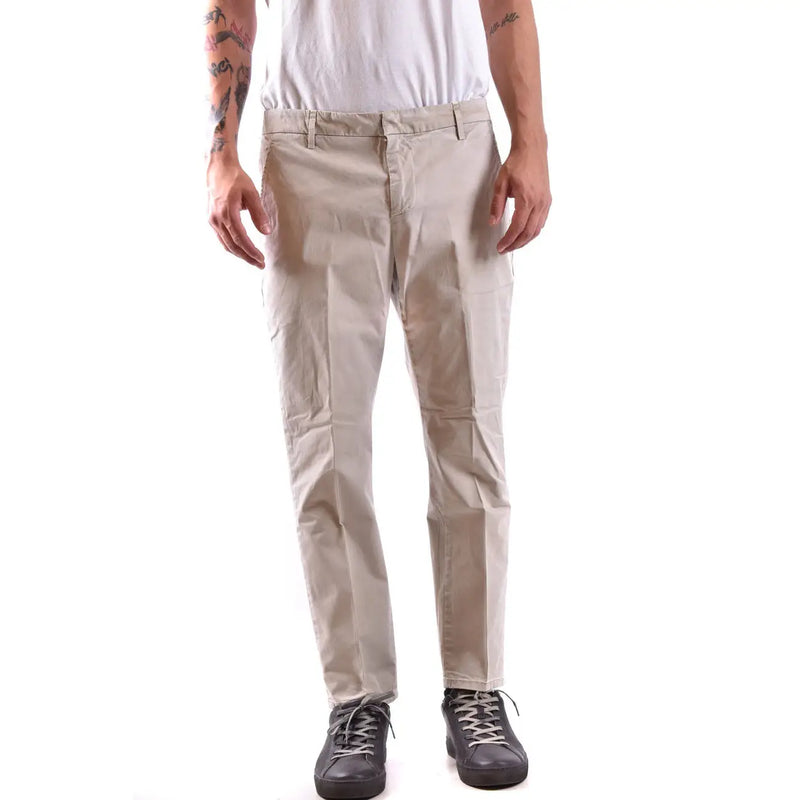 Dondup men beige cotton trousers featuring straight-leg chino pants with visible stitching details