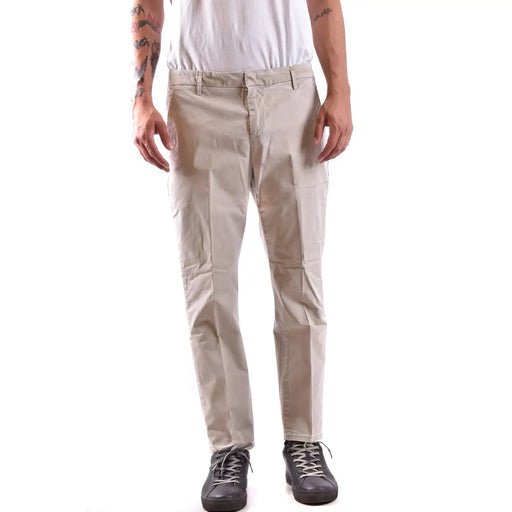 Dondup Pantalon chino beige en coton pour homme, coupe droite, avec surpiqûres apparentes.
