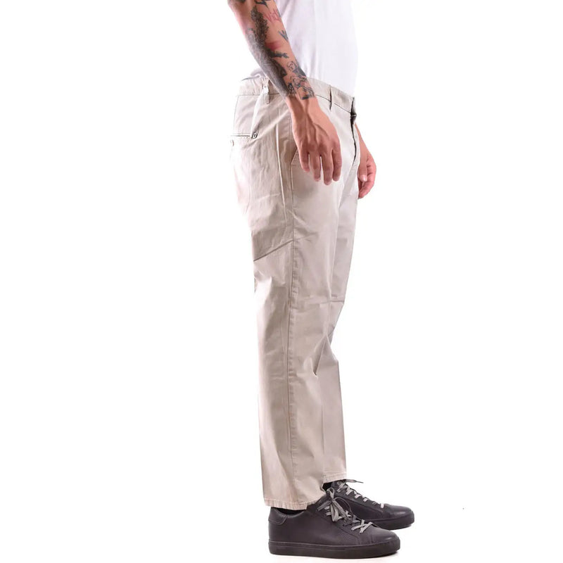 Dondup men beige cotton trousers featuring a clean straight-leg cut with subtle stitching details