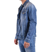 Dondup Blazer homme bleu en denim délavé moyen, coutures classiques, 100 % coton, printemps-été