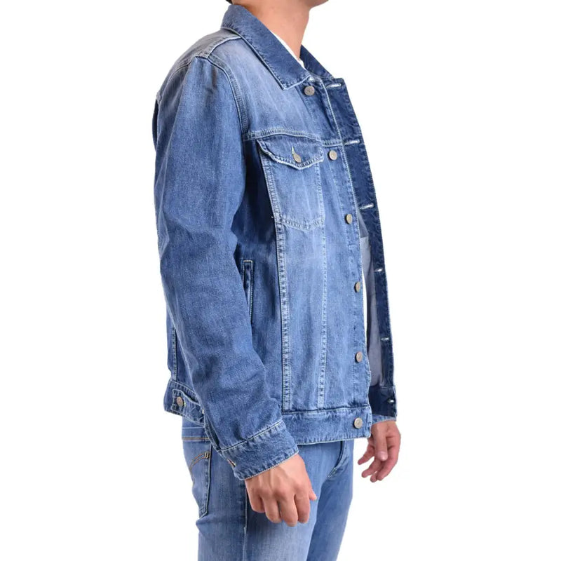 Dondup Blazer homme bleu en denim délavé moyen, fermeture boutonnée et poches à rabat, 100 % coton, printemps-été