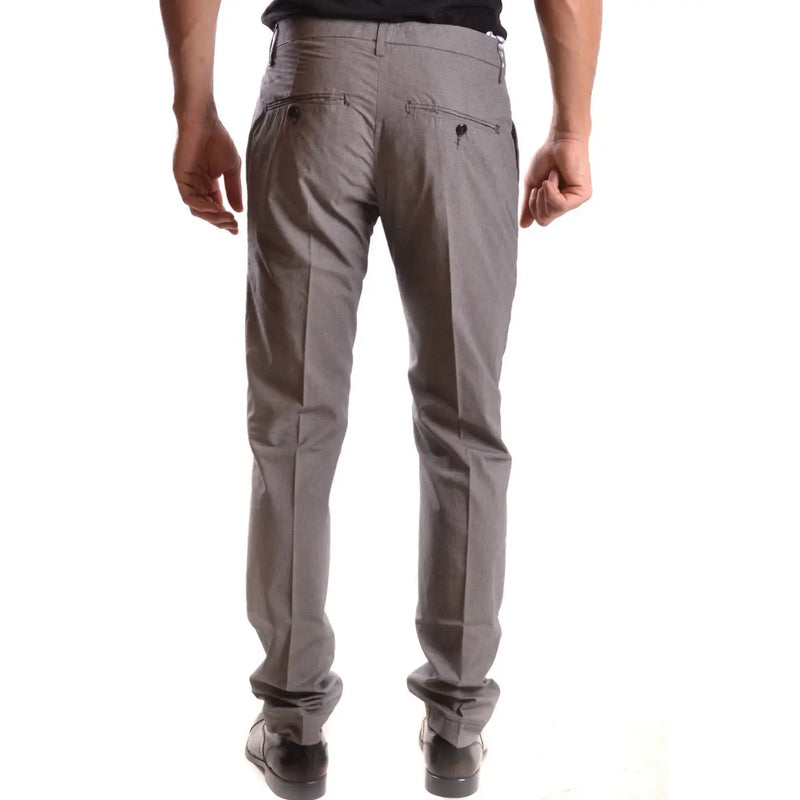Dondup men grey checked cotton trousers with tailored fit and subtle stitching details in chino style