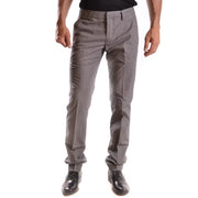 Dondup men grey checked cotton trousers with slim fit and subtle textured fabric for stylish formal wear