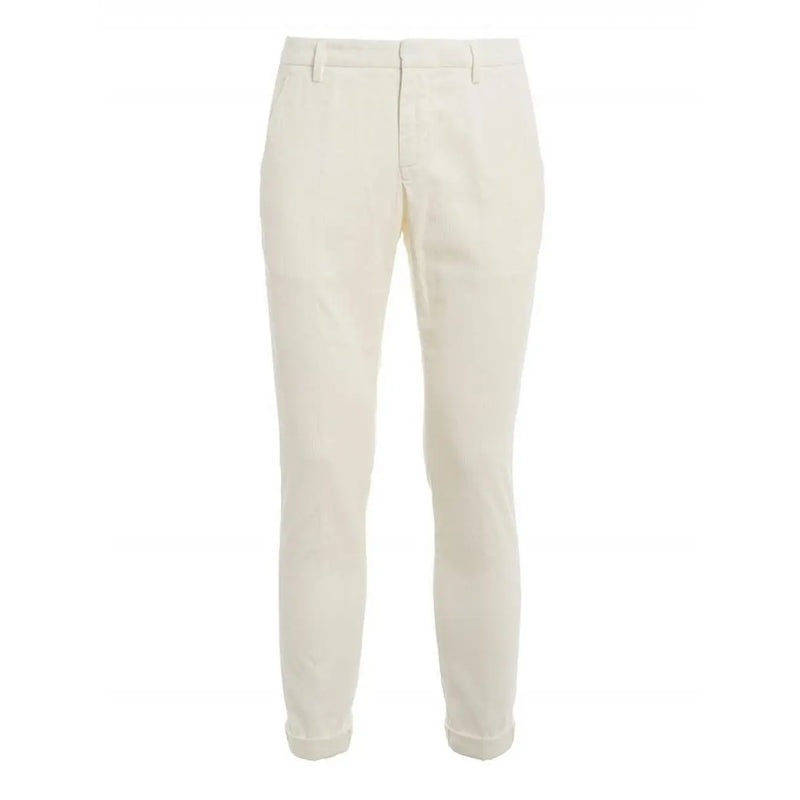 Dondup men grey cotton trousers featuring cream-colored slim-fit chinos with a crisp tailored design and pressed creases