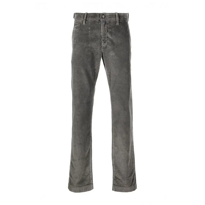 Dondup men grey cotton trousers in dark gray corduroy with classic straight-leg cut and rolled cuffs