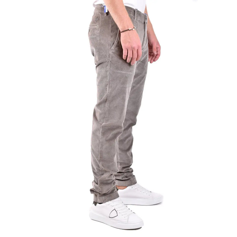 Dondup men grey cotton trousers in corduroy with a subtle vertical ribbed texture and classic tapered fit